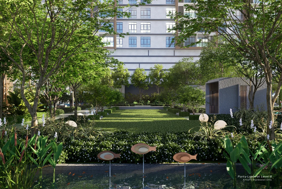 Khaya Residences landscaped lawn below the tower, artist's impression