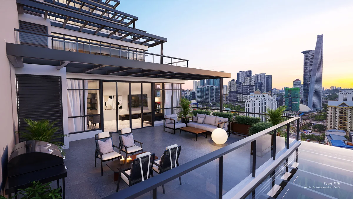 Khaya Residences type X18 unit terrace with city views, artist's impression