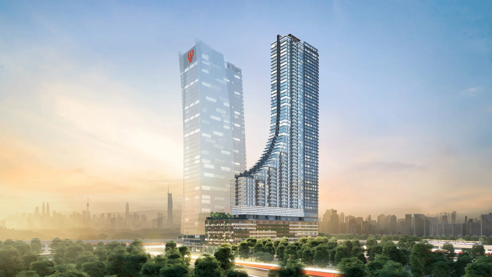 Khaya Residences tower with its cascading facade in Bangsar, artist's impression